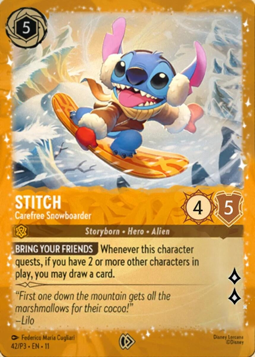 Image for Stitch - Carefree Snowboarder (42) [Disney Lorcana Promo Cards] (Holofoil) - Disney Lorcana
